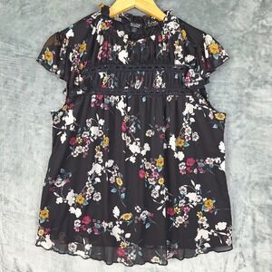 Womens Top Medium Black Floral Lace Fairy Ruffle Whimsigoth‎ Romantic Feminine